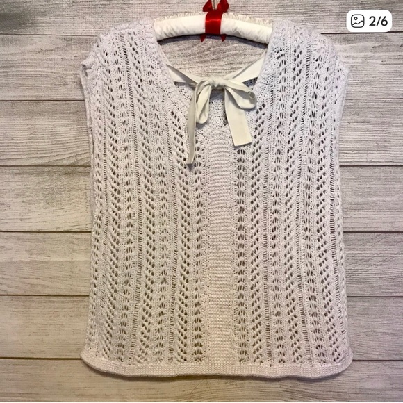 LOFT Knit Sweater Vest LP White Cottagecore Quiet Luxury Balletcore - Picture 3 of 7